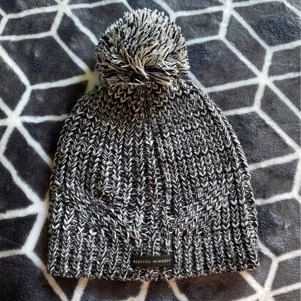 Rebecca Minkoff Marled Beanie black white pom pom